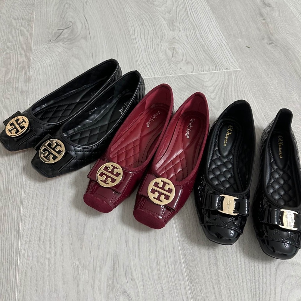Black and Burgundy Quilted Flats